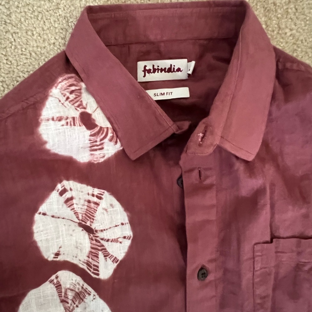 Fabindia Maroon Casual Button Down Shirt